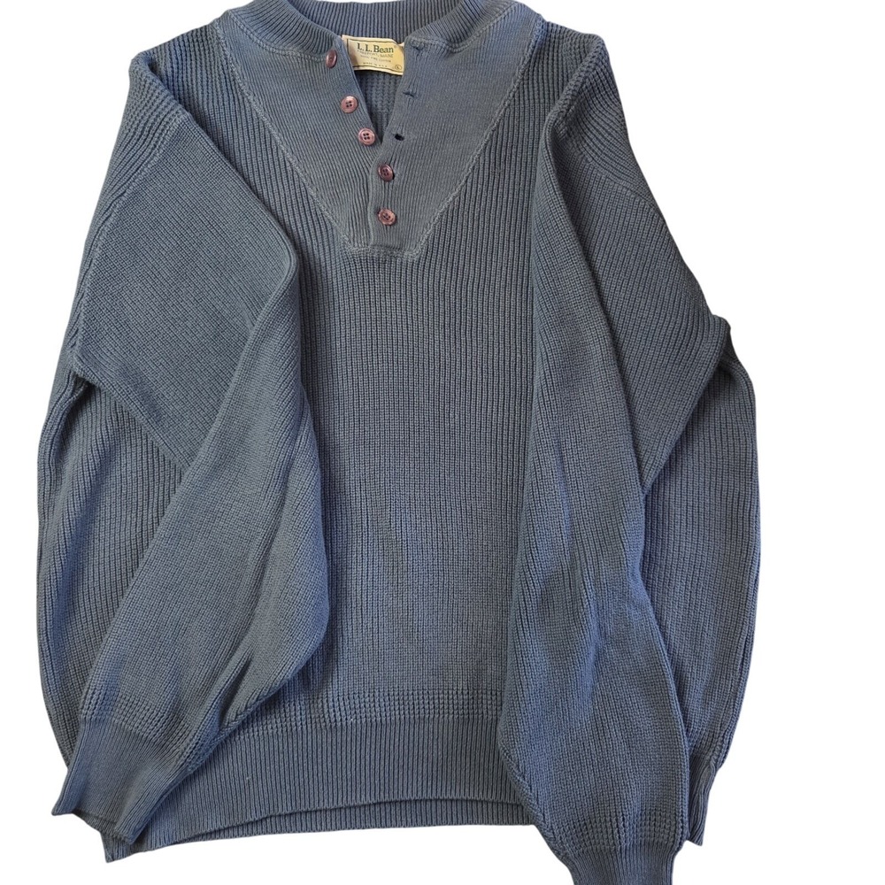Vintage L.L. Bean Mens Knit Henley Sweater Made USA 100% Cotton Size L Preppy - Picture 2 of 6